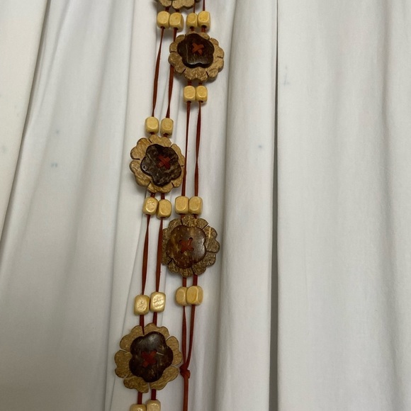 Fun Boho 72” Long Belt,Necklace,Wall Decor- Woden Flowers&Beads-Strung w/Leather - Picture 8 of 16